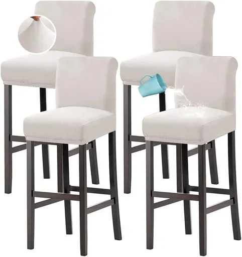 100% Waterproof Bar Stool Cover Stretch Counter Stool Pub Chair Slipcover for Dining Room Removable Soft Thick Solid Fleece Fabric Bar Stool Slipcovers Set of 4, Ivory