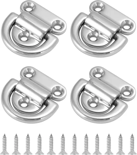Marine Folding Pad Eye, 4 Pack Marine Grade Stainless Steel 316 D Ring Anchor, 44mm x 40mm Heavy Duty Desk Tie Down Anchor with Plate, for Marine Trailer Boats Truck