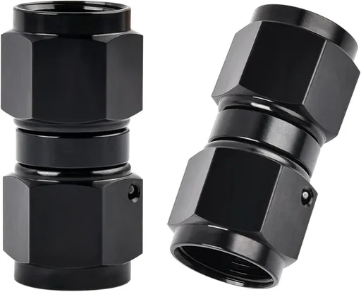 6AN Female to 6AN Female Straight Swivel Coupler Union Fitting Adapter Aluminum Black 2PCS