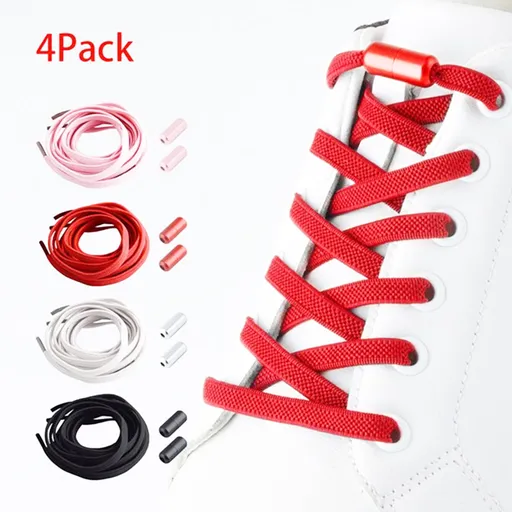 4Pairs No Tie Elastic Shoe Laces Adjustable Tieless Shoelaces, One Size Fits All Adult & Kids(Black, White, Red, Pink) Black, white, red, pink