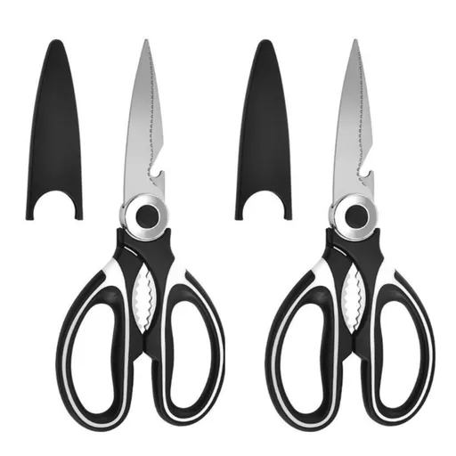 2-Pack Kitchen Scissors, Multi-Functional Shears with Non-Slip PP Handle & Safety Sheath for Meat, Chicken Bones, Vegetables