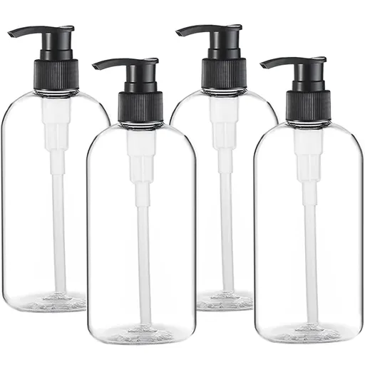 Empty Plastic Pump Bottles Dispenser 4 Pack 16oz/500ml Portable Clear BPA-Free Cylinder Shampoo Loti Hand Pump Bottle Durable Refillable Ctainers