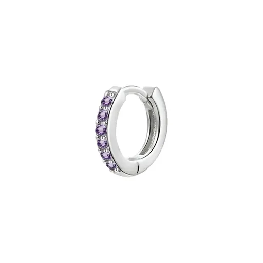 925 Sterling Silver Gold Rings Plated Cubic Crystal Cuff Huggie Hoop Earrings Au - Silver-Purple Crystal