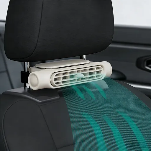 Beige Cordless Dual-Turbo Car Seat Cooling Fan with Velcro Mount - Powerful 3-Speed Backrest Ventilation, Adjustable Airflow Angle & Hair-Safe Design