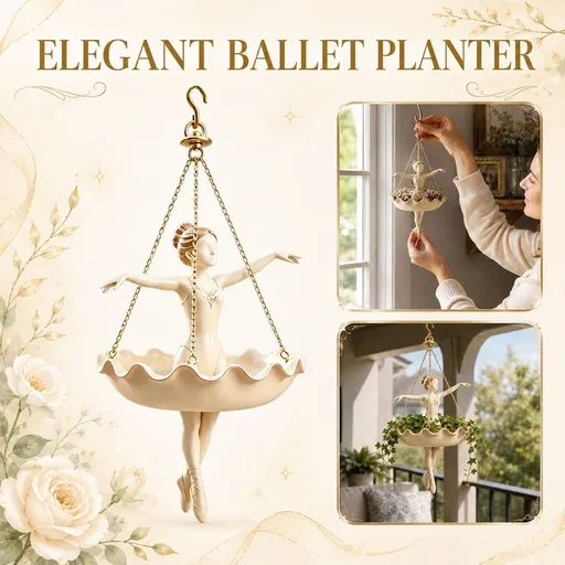 Ballet Dancer Hanging Planter, Elegant Weatherproof Resin Hanging Plant Pot with Hanging Chain, Decorative Basket for Ivy Pothos Succulents, Home Garden Balcony Window Decor