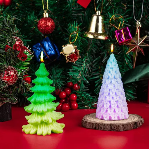 3D Christmas Tree Candle Mold, 2 Pcs Silicone Mold for Candle Making, Xmas Handmade Candle Making Mould, DIY Craft Resin Mold