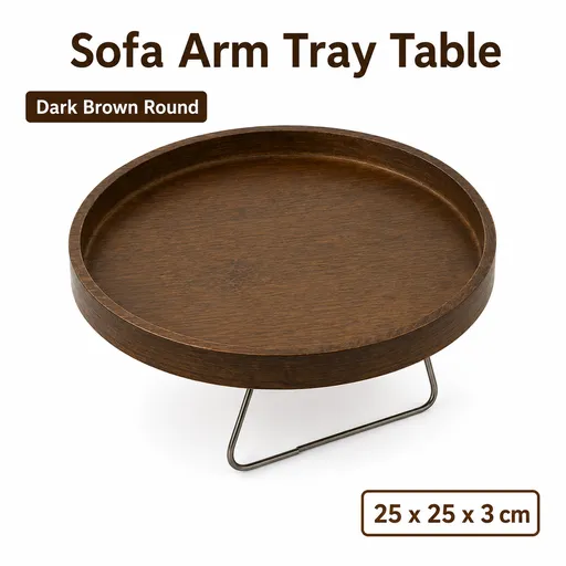 Bamboo Sofa Arm Tray Table for Couch Armrests, Space-Saving TV Dinner, Drink, Snack and Remote Holder, Dark Brown Round, 9.8 x 1.2 Inch