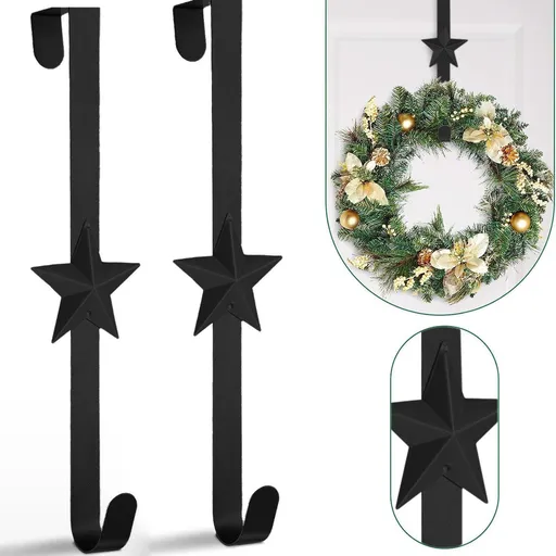 15 Inch Wreath Hanger for Front Door Decoration, Long Metal Halloween Christmas Wreath Decoration Hook, Over The Door Single Hook Door Hook for Hanging Clothes Towels Coats 14.7" Black