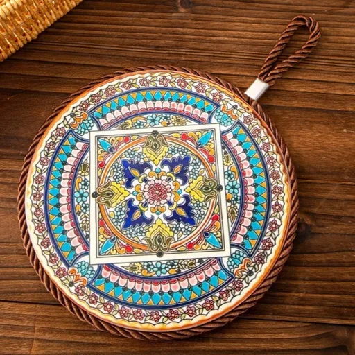 4-Pack - Chinese Retro Ceramic Trivet, Heat-Resistant, Non-Scratch Coaster with Cork Base, 17cm Round Table Mats - Geometric Floral Pattern