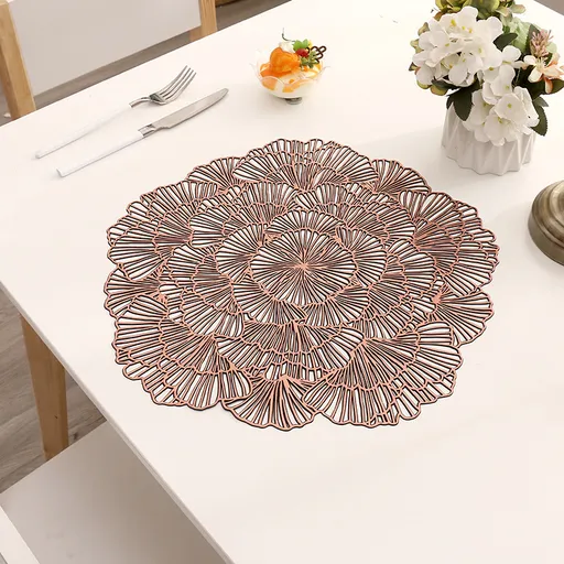 Bronze Color Elegant Floral PVC Placemats - Set of 8, Durable & Stylish Table Mats (38cm)