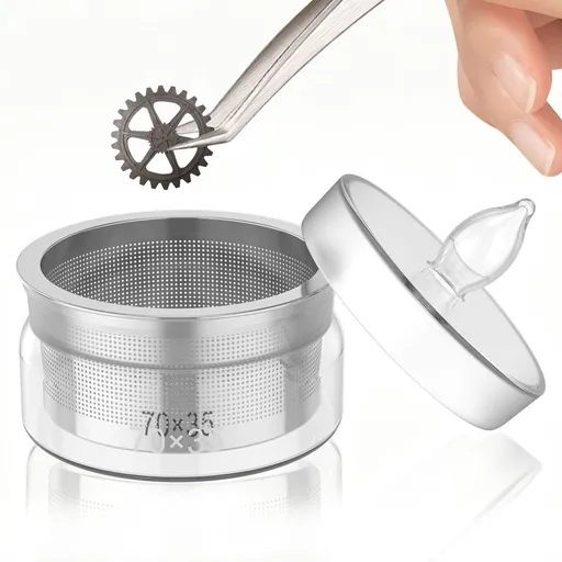 Watch Oil Washing Jar 2.76x1.18 in Watch Repair Cleaner Tool with Lid, Stainless Steel Mesh and Glass Cleaning Container for Maintenance Modification