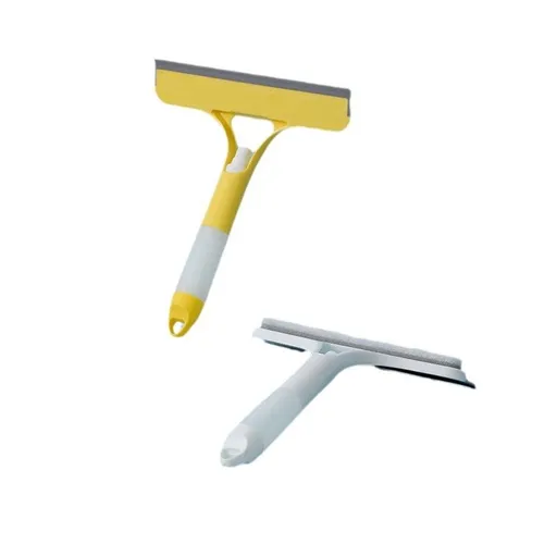 3 in 1 Window Cleaning Scraper, Cleaner Window Squeegee with Sprayer, Squeegee and Scrubber Spray Bottle Window Squeegee for Shower Glass,Mirrors(Yellow+White)