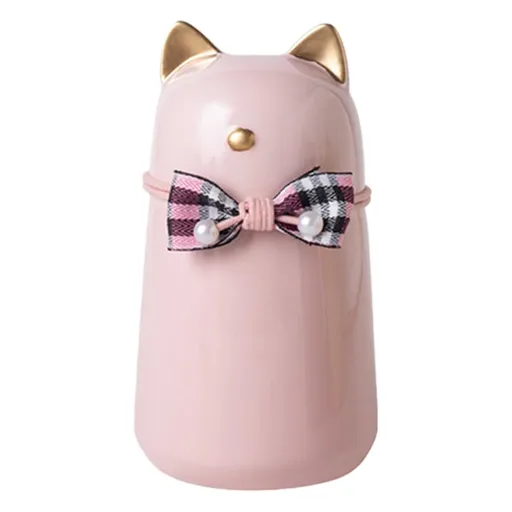Handcrafted Ceramic Cat Urn for Ashes,Bow Tie Cat Shaped Funeral Memorial Keepsake,Pet Urn for Indoor & Outdoor Use - Pink - Size 25.5*9.5cm