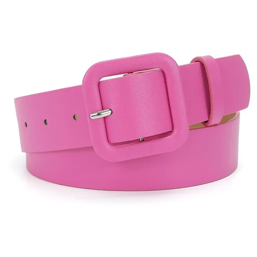 Women’s Square Buckle Leather Belt, Solid Color Simple Waist Belt for Dresses Jeans Trousers-rose