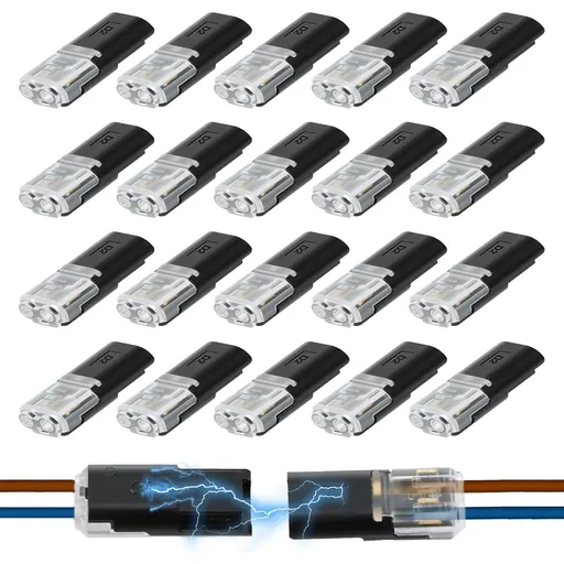 Double Wire Plug in Connector, 2-Pin Low Voltage Wire Connector with Locking Buckle, No-Stripping Quick Splice Clips for 22–18 AWG LED Strip Light＆Electrical Cable (20 Pcs) (20 Pcs)