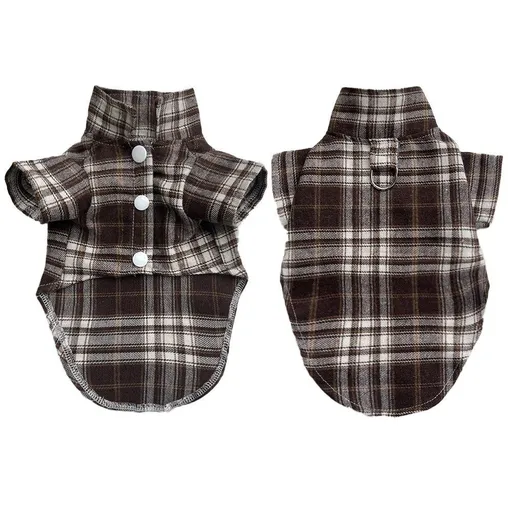 Shine Dog Plaid Shirt Suit Wedding Teddy Brown Plaid Shirt with D-Button 2XL bust 58 back length 40cm
