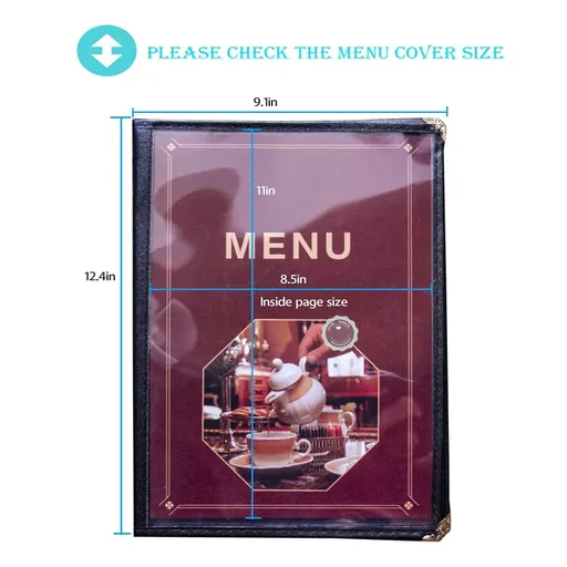 2PCS Menu Covers,Transparent Restaurant Menu Covers, Fits A4 Size Paper，Bar Cafe Restaurant Book Black Folder