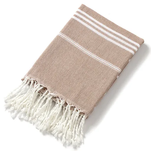 3 Pack Turkish Style Beach Towel Set 90x180cm - Quick Dry Lightweight Large Peshtemal Bath Sheet with Tassels - Brown, Blue&Orange