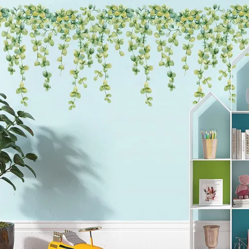 Hanging Design Green Vine Wall Stickers Fresh Literary Green Plants Wall Decals Spring Scene Mural Art Wall DIY Detachable