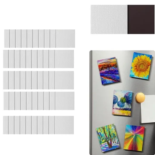 NEW 50 Pcs Magnetic Painting Canvas Panel Mini Boards Blank Canvases for Art Gift DIY Decor
