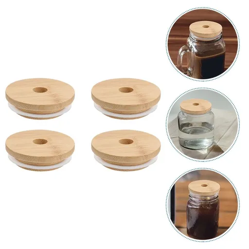 Bamboo Plastic Bottle Lids Practical Use Beige 4 Piece