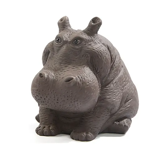 Hippo Figurine Purple Clay Ceramic Tea Pet Sculpture Hippo Statue Desktop Ornament for Tea Set Accessories Home Tea Tray Decor