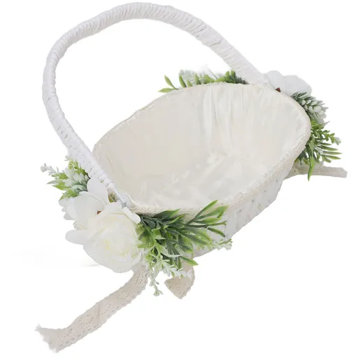 Flower Girl Basket Romantic Elegant Lightweight Hand Woven Wedding Flower Basket for Bride 5799