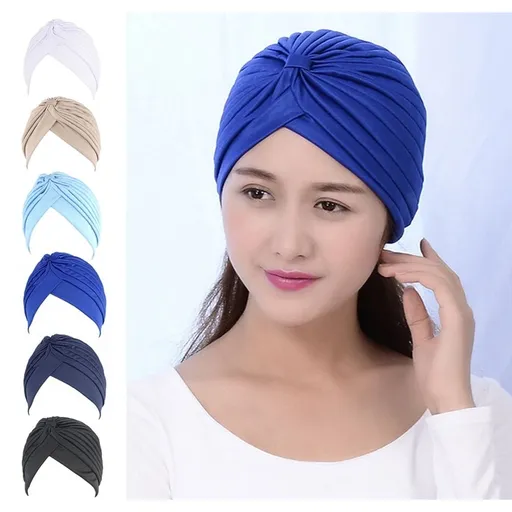 5Pcs Women Hat Stretchy Head Wrap Band Chemo Hat Pleated Cap Head Cover Hats