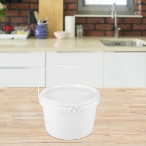 Household Plastic Bucket with Lid and Ergonomic Handle White