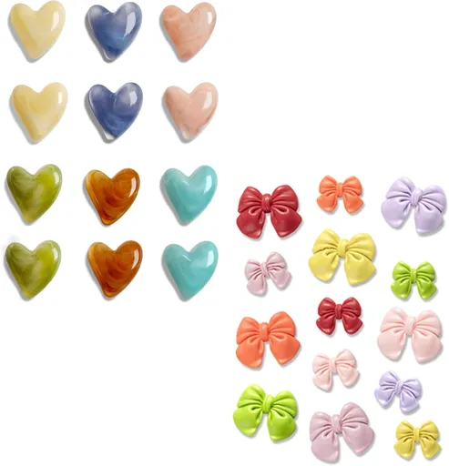 12Pcs Heart & 14Pcs Bow Magnets, Colorful Magnets for Whiteboard Cabinet Locker, Resin Decorative Magnets for Classroom Kitchen Office