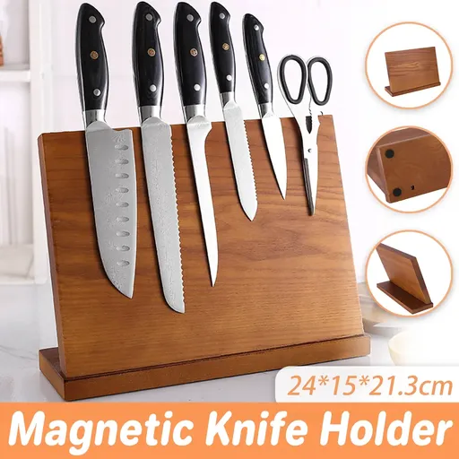 Wooden Magnetic Knife Holder Kitchen Counter Storage Rack Multi Functional Block