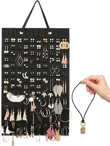 Wall Mounted Jewelry Organizer Storage Bag Black
