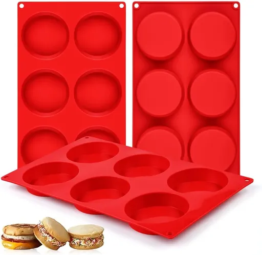 Muffin Top Pan, Silicone Egg Molds for Breakfast Sandwiches 3 Inch Round Silicone Baking Molds for Baking English Muffins, Whoopie Pies, Corn Bread, Egg Bites, Tarts 3 Pack