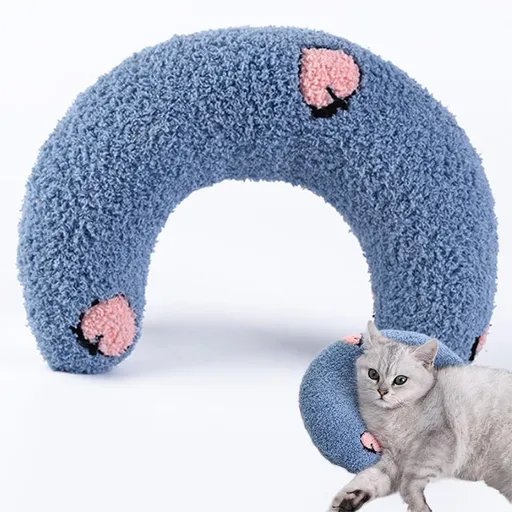 Calming Pillow for Dogs, Pet U Shape Calming Pillow Pet Neck Pillow Dog Calming Pillow for Small Dogs, Ultra Soft Fluffy Pet Calming Toy for Joint Relief Sleeping Improve Machine Washable (Blue-1)
