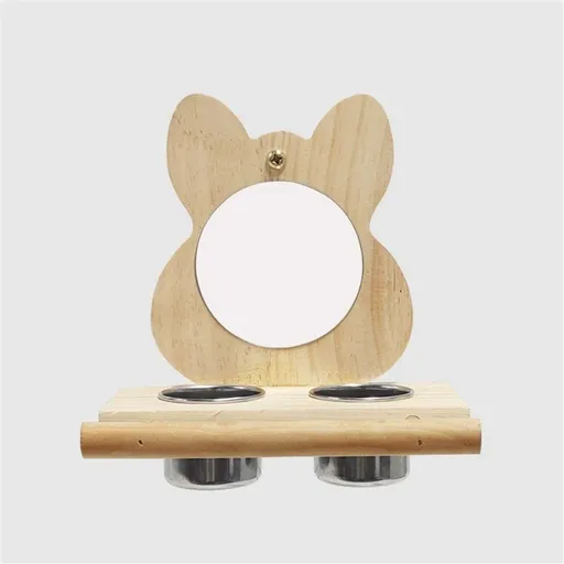 Bird Perch Platform Toy with Mirror, Standing Rack & Bowl - Wooden Play & Exercise Gym Stand, Cage Accessory for Cockatoos, Lovebirds, Budgies, Parrotlets & Canaries