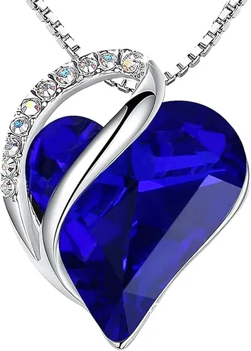 Infinity Love Heart Necklace, Birthstone Necklace for Women, Jewelry for Women with Healing Crystals, Allergym Free Pendant Necklace-09b-September-Sapphire Blue