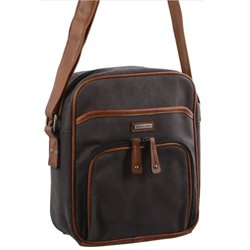 Pierre Cardin Canvas Cross Body Messenger Bag Mens Ladies Satchel Day Pack - Black