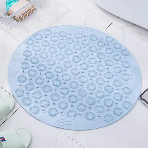 [Anti-slip Bath Mat] Anti-slip Round Bath Mat | Massage Foot Pad Toilet Bath Mat 55cm/21.65in Blue
