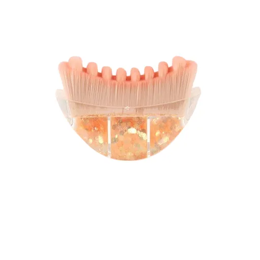 Yellow Glitter Facial Contour Massage Brush(Small) - Ergonomic Crescent Shape for Face Neck and Hand Care - Soft Bristles Portable Beauty Tool