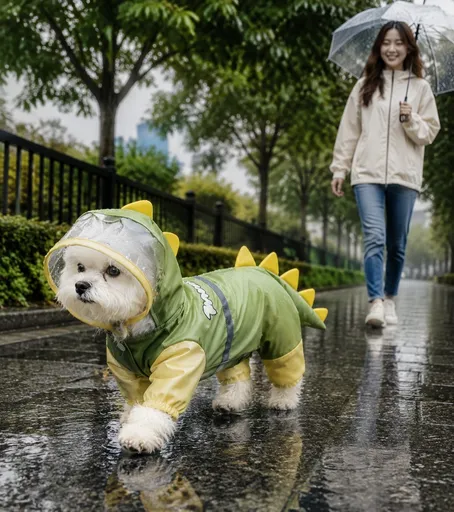 Green Size L Waterproof Dinosaur Dog Raincoat with Harness Hole Full Body Pet Rain Jacket for Small Dogs Tail Cover Lightweight Outdoor Walking