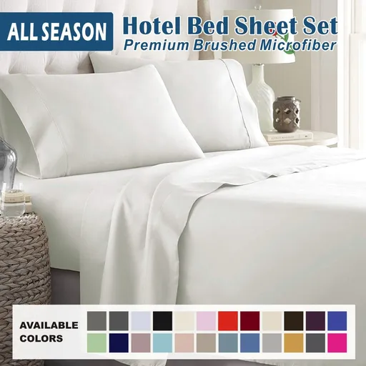4 Piece Bed Sheet Set- Bedding Sheets & Pillowcases -Breathable Bedding - Wrinkle, Fade, Stain Resistant-Deep Pocket Flat Fitted Bed Sheet Set(Raw white,Queen)