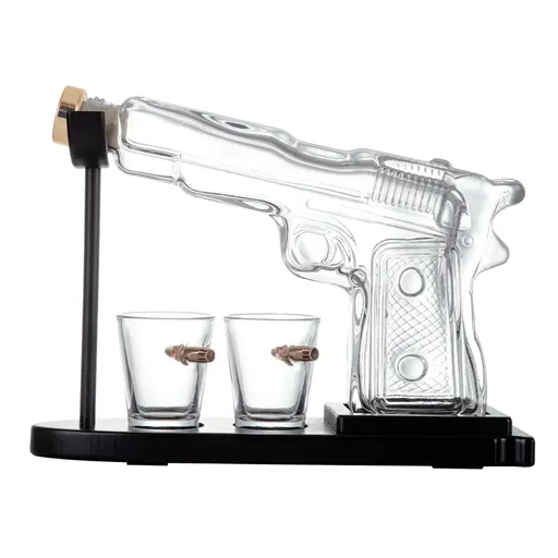 Kitchee 225mL Whisky or Wine Decanter Glass Pistol Set - 2 Glasses + Stand