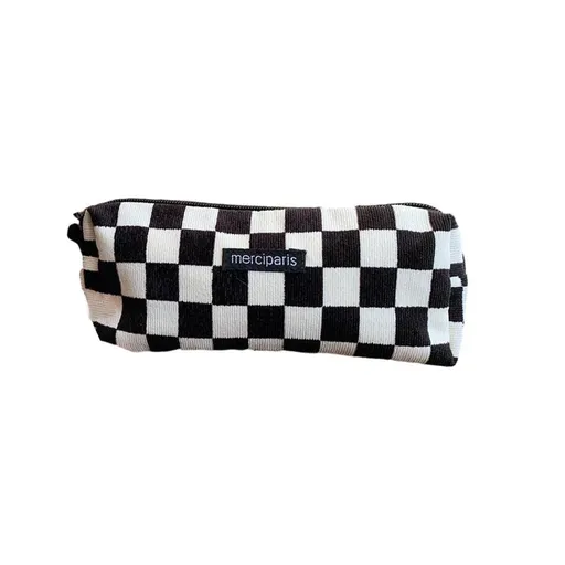 Large Capacity Pencil Case Organiser Bag Stationery Holder School Travel Pouch - Black Plaid