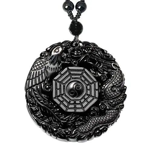 Natural Obsidian Necklace Lucky Amulet Protection Pendant with Adjustable Bead Chain Black Crystal Talisman Spiritual Jewelry Gift
