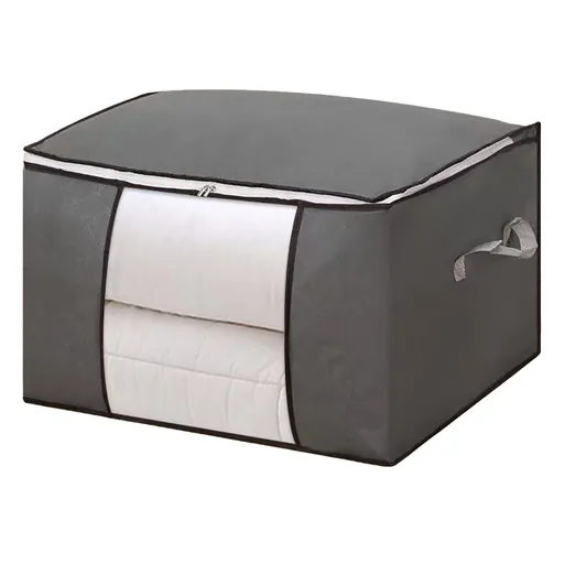 Clothes Storage Bags Fabric Foldable Blanket Storage Container Closet Organizer with Clear Window Reinforced Handle for Clothing Bedding 6PCS Gray