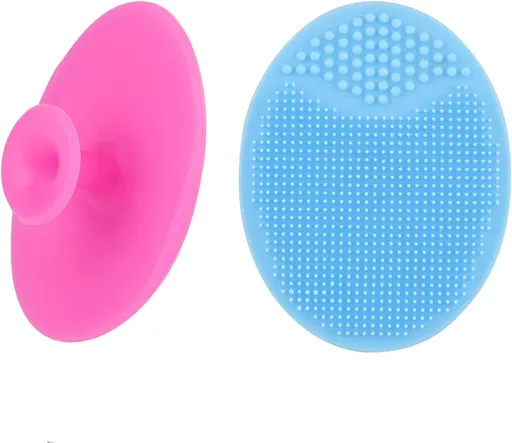Face Scrubber,2 Pack Soft Silicone Scrubbies Facial Cleansing Pad Exfoliator Scrub Brush Scrubby for Massage Pore Blackhead Removing Exfoliating,Cool Gift Girl Rose Pink+blue; 2