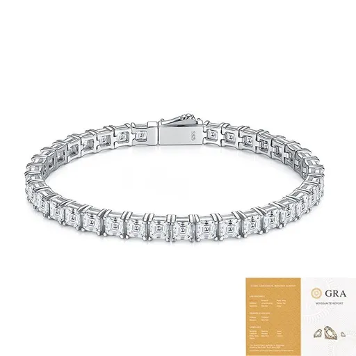 Elevate your everyday elegance with a Square Moissanite Tennis Bracelet in Sterling Silver, featuring 38 brilliant-cut stones with unmatched fire and sparkle. Perfect for daily wear, formal events, and gifting, this luxury accessory combines durabili