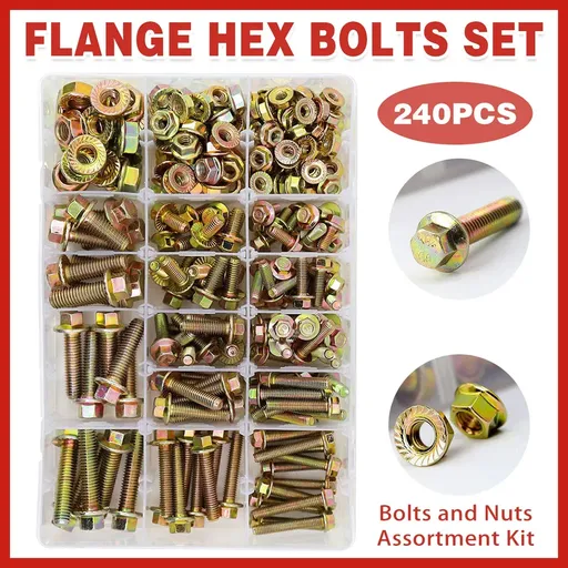240pcs 8.8 Grade Carbon Steel Flange Hex Bolt Nut Kit M5 M6 M8 with Case