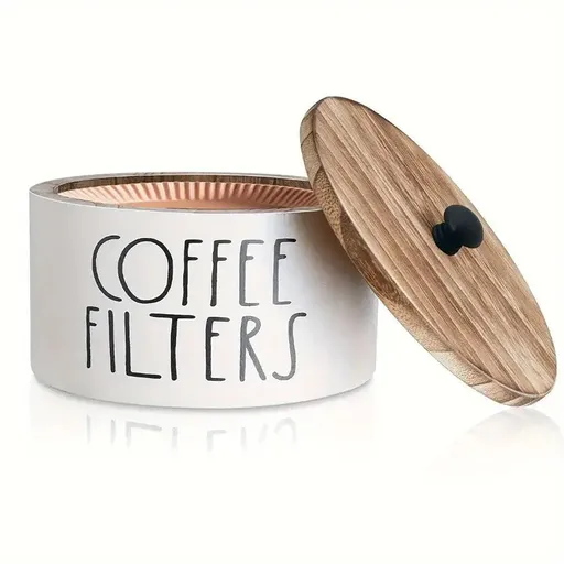 Vintage Wooden Coffee Filter Paper Storage Box Country Style Filter Organizer - White