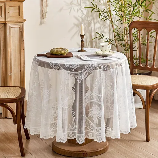 Vintage White Lace Tablecloth for Wedding Party Banquet Farmhouse Floral Embroidered Round Table Cover for Dining Home Decor (Round 70 inch,White)